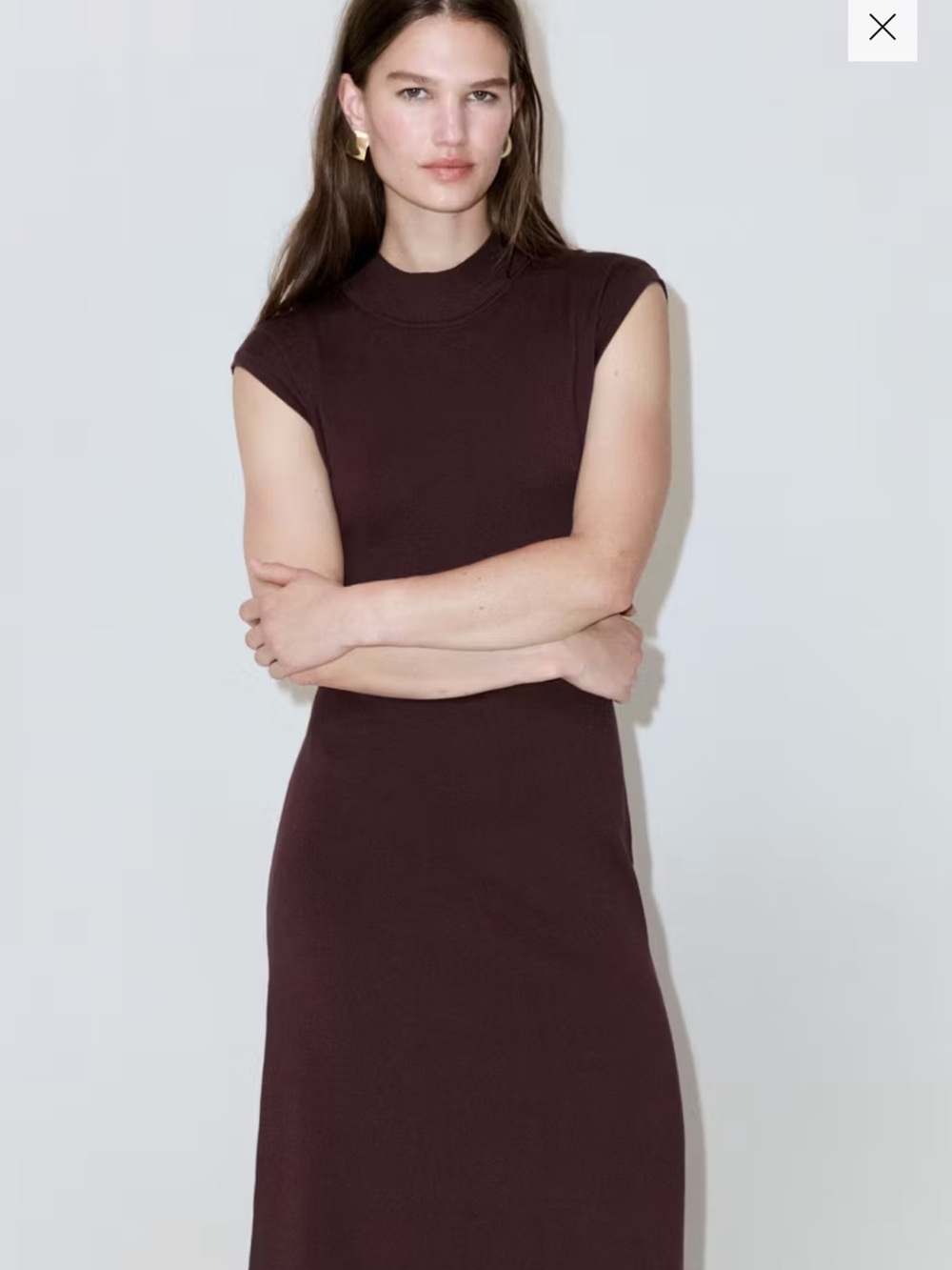 NWT Mango Chocolate Brown Perkins-Neck Knitted Dress, size XL.